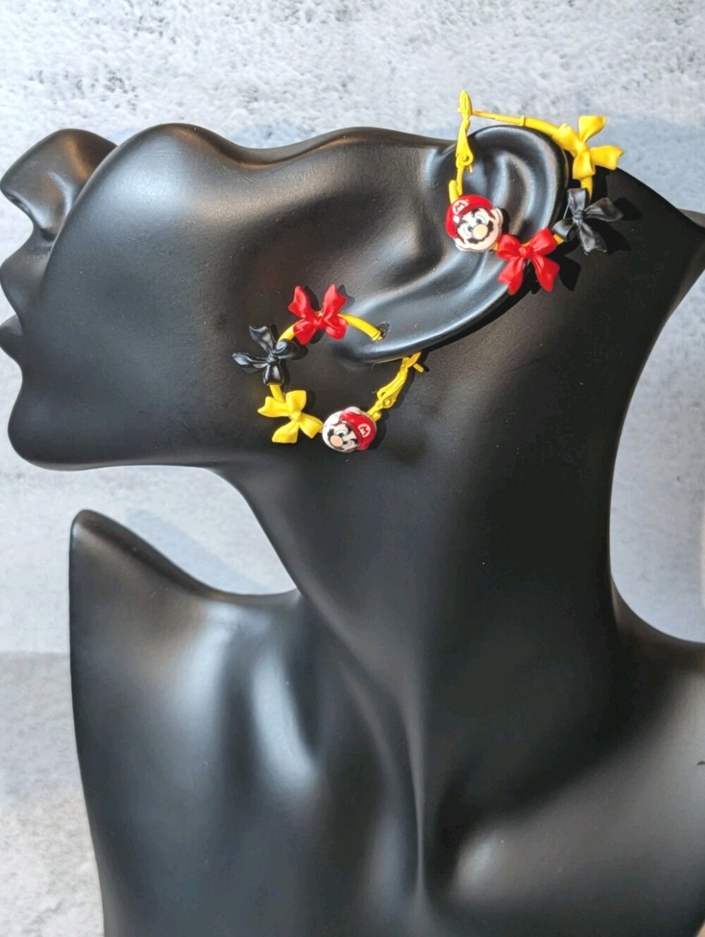 Hand Crafted Yellow, Red & Black Cartoon Bow Earrings For Women And Kids - Picture 3 of 13